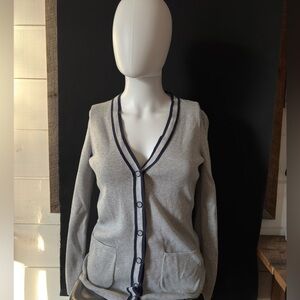 Tommy Hilfiger Gray Cardigan with Navy Trim